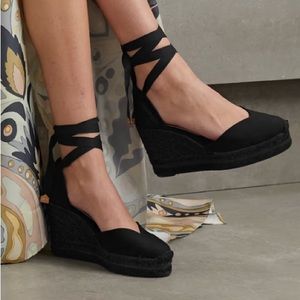 Castañer black lace up wedge espadrilles. Size 39.
